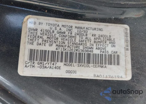 1994 Toyota Camry Le from USA, damaged, VIN 4T1SK12E2RU369848